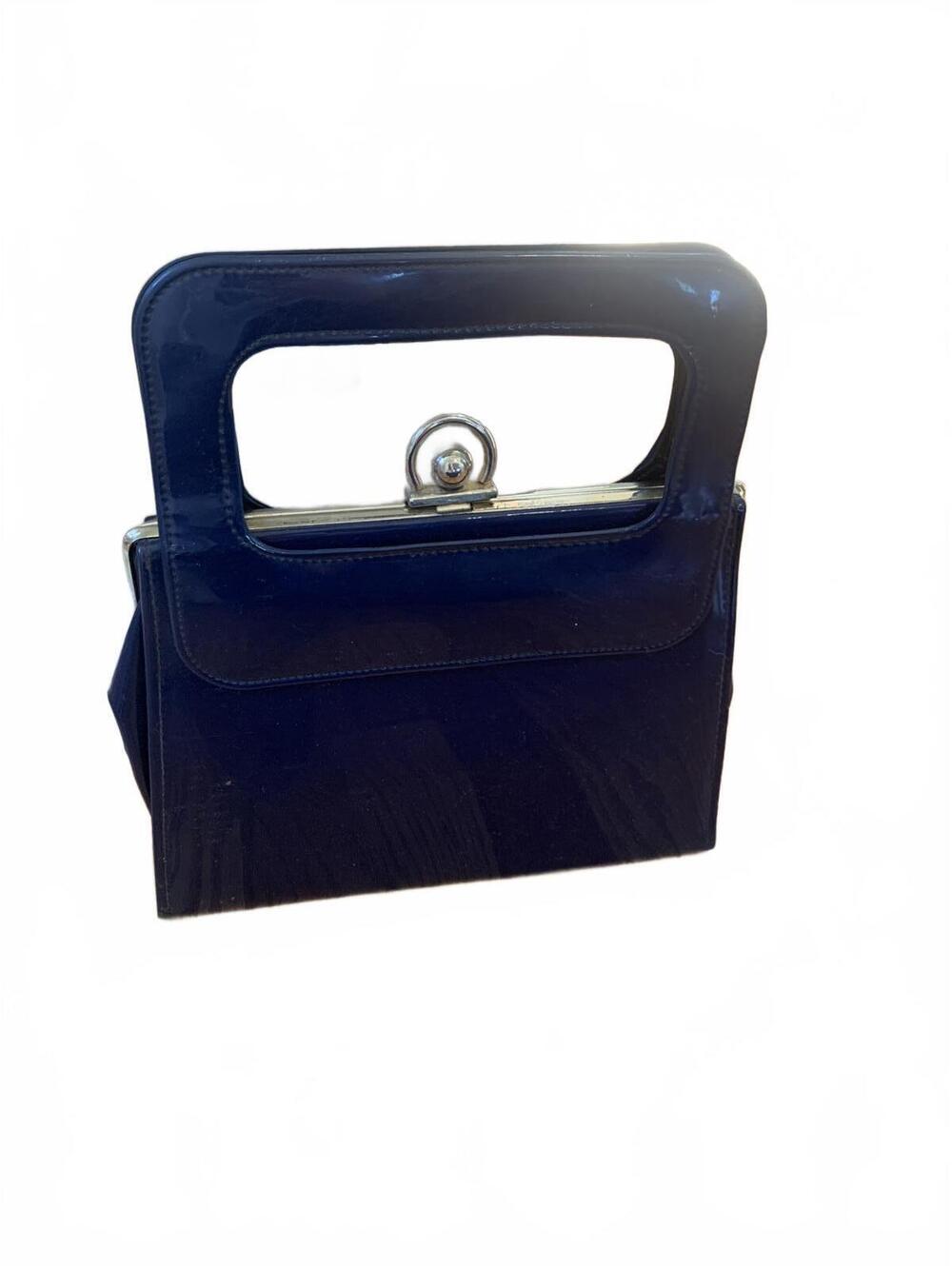 Vintage Patent Leather Handbag with Clear Handle